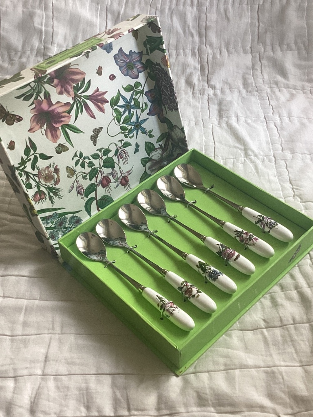 PORTMEIRION BOTANIC GARDEN SET OF 6 SMALL DESSERT SPOONS IN ORIGINAL BOX